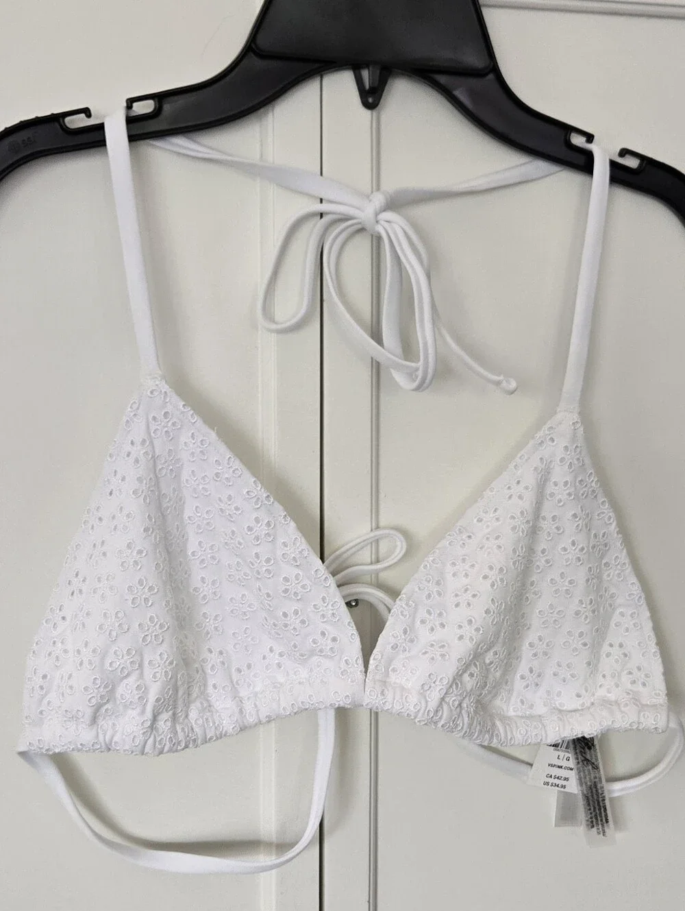 NWT FRANKIES Bikinis By PINK White Eyelet Triangle Bikini Top